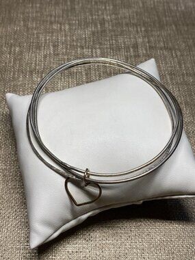 Vintage Sterling Silver Bangle Set 3 Stack Bracelets 14K Gold Heart Charm Tested
